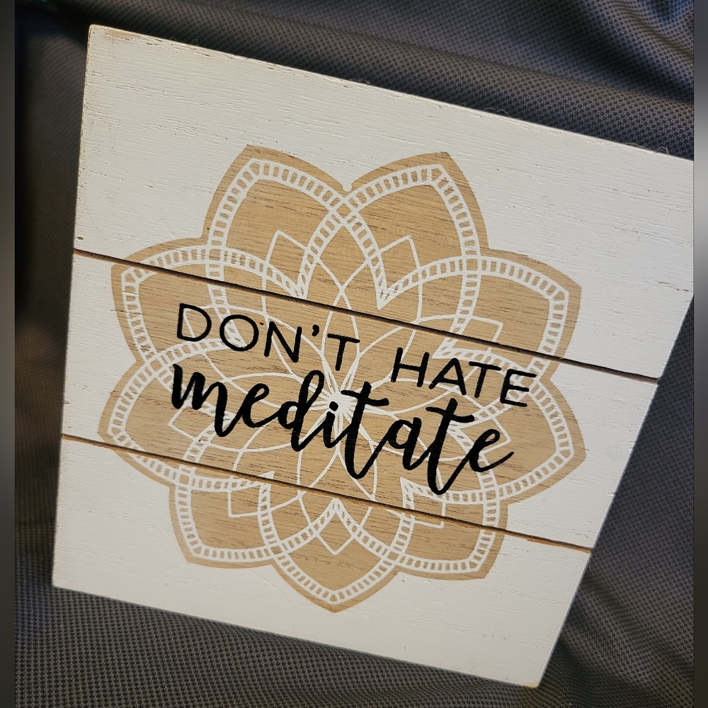 Inspirational Meditate Mandala White and Tan Wall Art